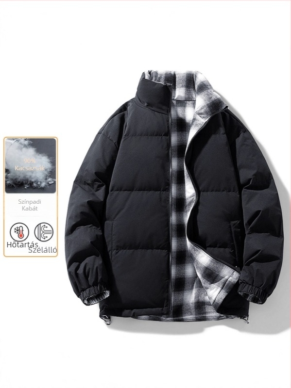 Férfi visszafordítható pehelykabát, amerikai stílus, téli vastag meleg, 86–90% kacsa tolltartalom, közepes hosszúság