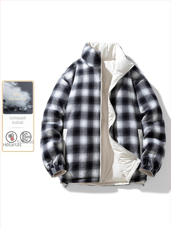 Férfi visszafordítható pehelykabát, amerikai stílus, téli vastag meleg, 86–90% kacsa tolltartalom, közepes hosszúság