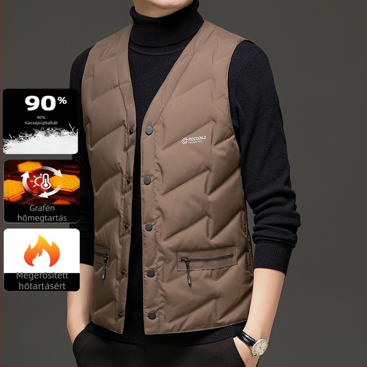 Férfi kapucnis pehelykabát, hosszú fazon, corduroy külső, 100% libapelyhes töltés, enyhe hideg elleni védelem (-5°C–0°C)