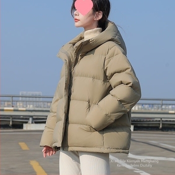 Női vastag töltésű pehelydzseki fehér kacsa tollal, kapucnival, cipzárral, hosszú ujjú