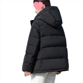 Női vastag töltésű pehelydzseki fehér kacsa tollal, kapucnival, cipzárral, hosszú ujjú