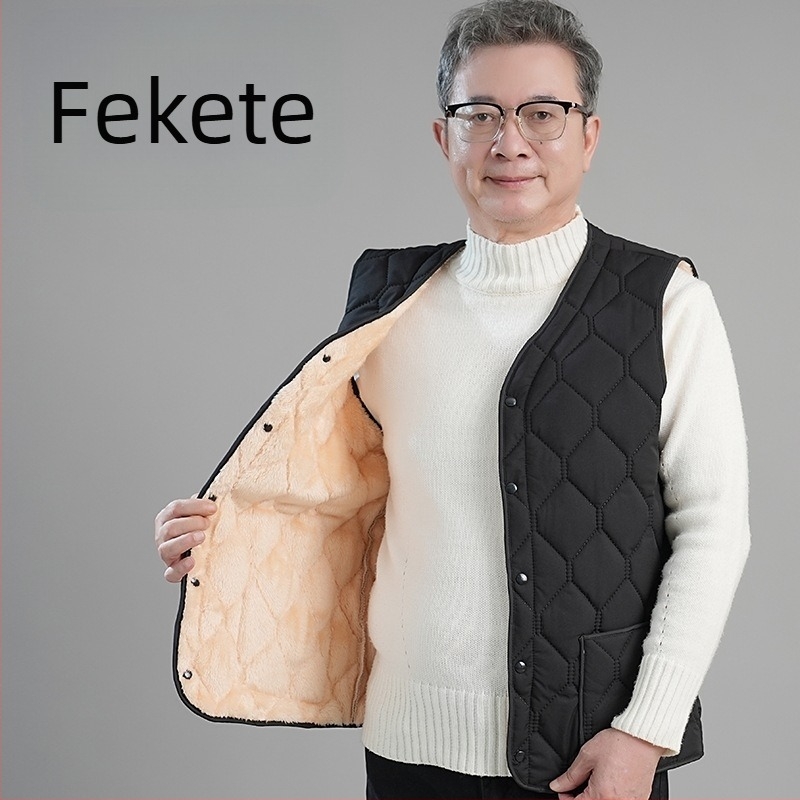 Férfi pamut mellény fleece bélés, külső nylon anyag, poliészter töltet, háromdimenziós zsebek