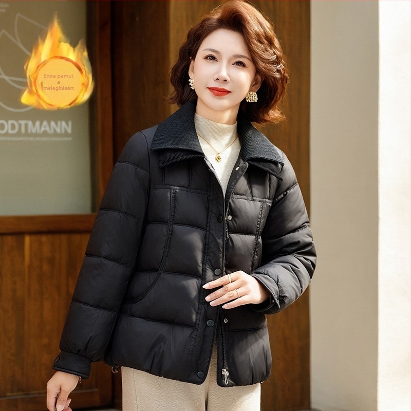 Női téli dzseki down-pamut töltettel, gallér, cipzár, vast poliészter anyag (95%+), városi elegáns stílus, tél 2025