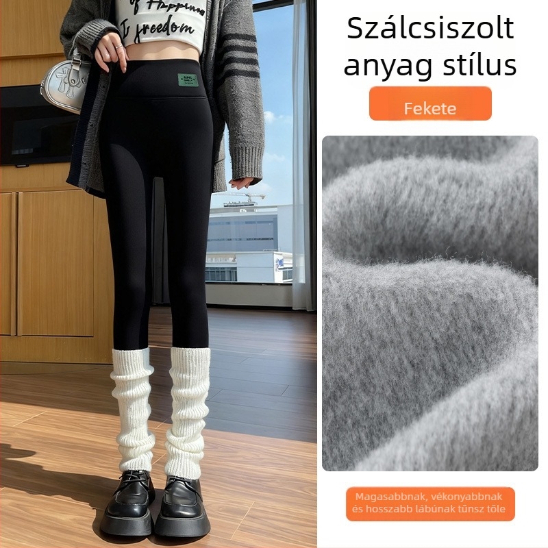 Női fleece-betétes termo nadrág, extrém vastag, poliészter anyag, őszre– télre, szűk szabású