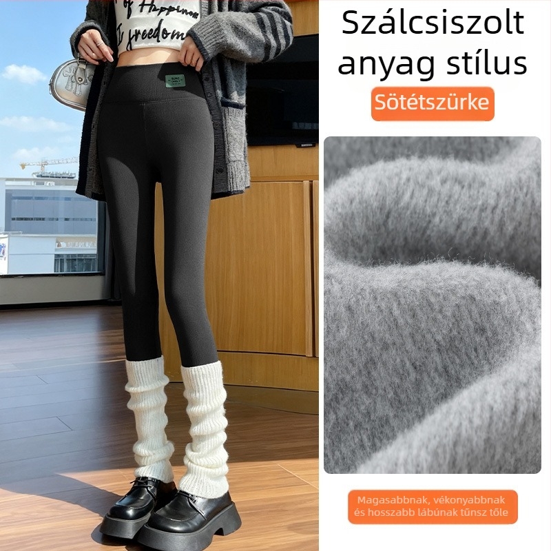 Női fleece-betétes termo nadrág, extrém vastag, poliészter anyag, őszre– télre, szűk szabású