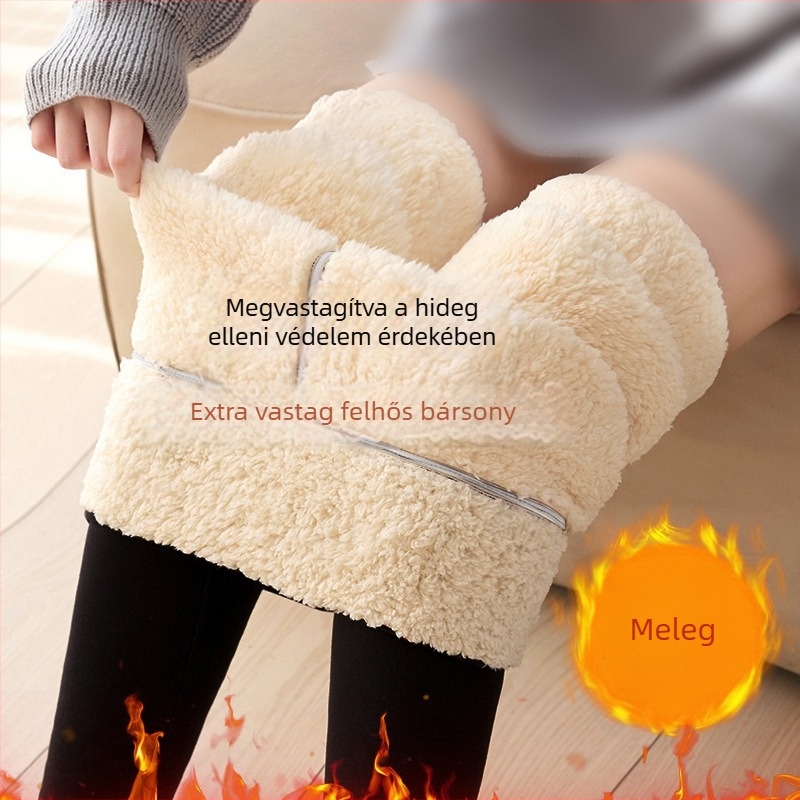 Női vastag fleece belsővel ellátott leggings őszi-téli időszakra, magas derék, szűk fazon, meleg, plusz méret