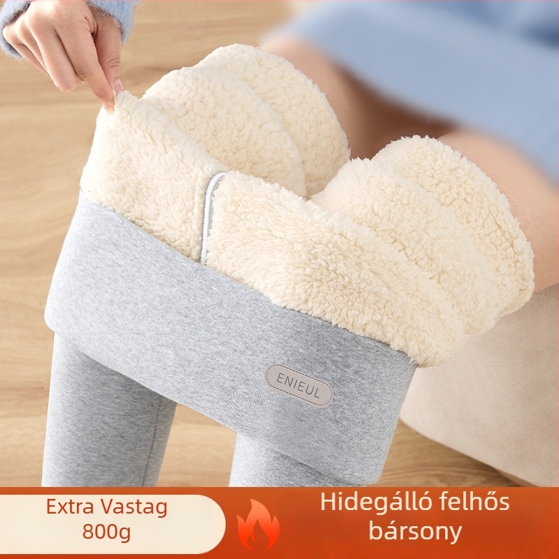 Női vastag fleece belsővel ellátott leggings őszi-téli időszakra, magas derék, szűk fazon, meleg, plusz méret