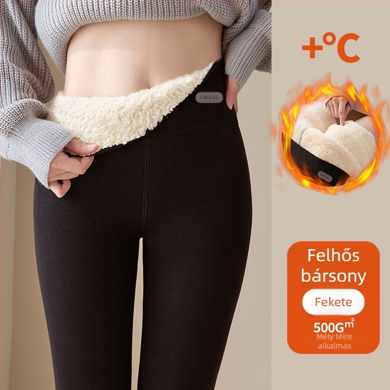Női vastag fleece belsővel ellátott leggings őszi-téli időszakra, magas derék, szűk fazon, meleg, plusz méret