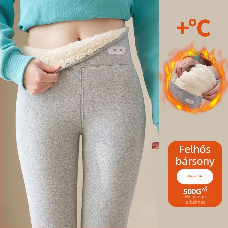 Női vastag fleece belsővel ellátott leggings őszi-téli időszakra, magas derék, szűk fazon, meleg, plusz méret