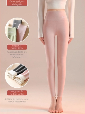 Női termo leggings magas derék, vastag és meleg, poliészter-spandex keverék, 9/10 hossz, szoros fazon