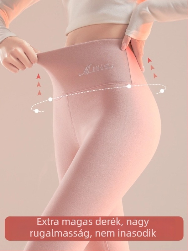 Női termo leggings magas derék, vastag és meleg, poliészter-spandex keverék, 9/10 hossz, szoros fazon
