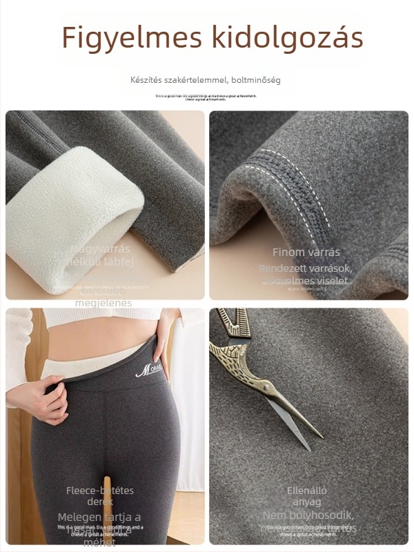 Női termo leggings magas derék, vastag és meleg, poliészter-spandex keverék, 9/10 hossz, szoros fazon