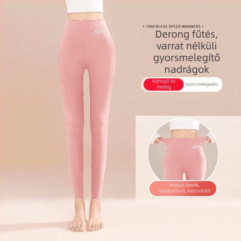 Női termo leggings magas derék, vastag és meleg, poliészter-spandex keverék, 9/10 hossz, szoros fazon