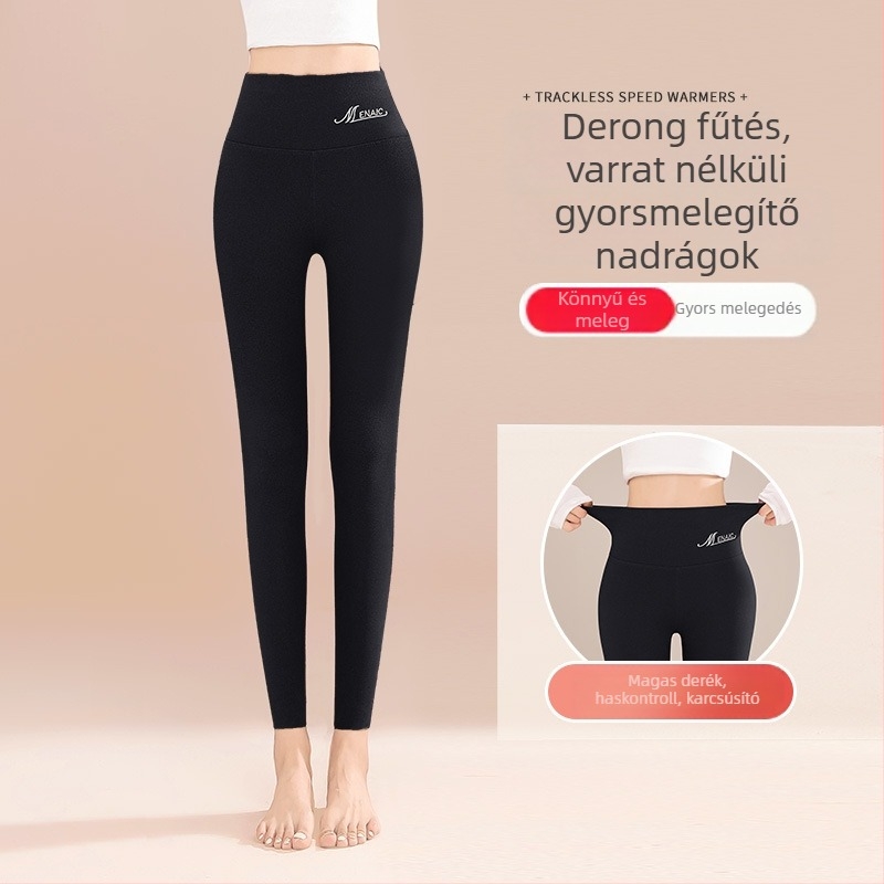Női termo leggings magas derék, vastag és meleg, poliészter-spandex keverék, 9/10 hossz, szoros fazon