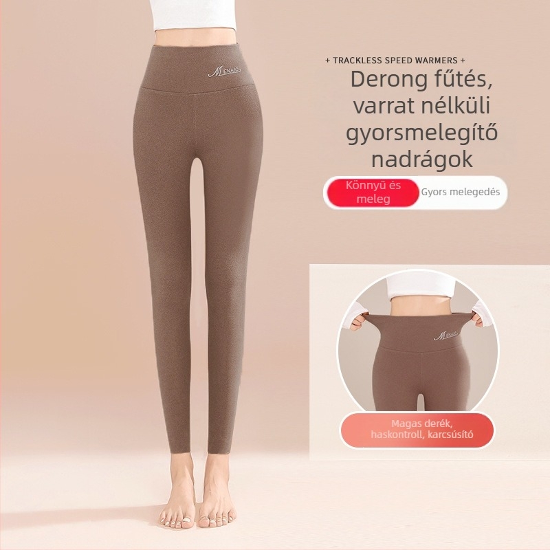 Női termo leggings magas derék, vastag és meleg, poliészter-spandex keverék, 9/10 hossz, szoros fazon
