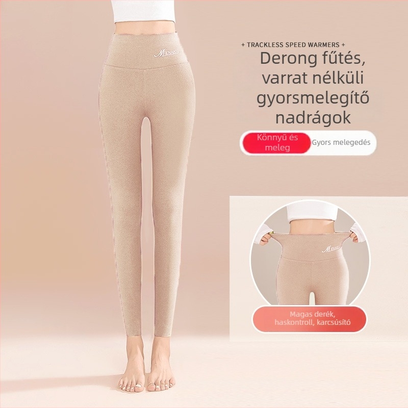 Női termo leggings magas derék, vastag és meleg, poliészter-spandex keverék, 9/10 hossz, szoros fazon