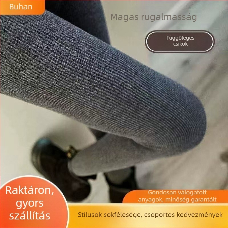 Női vastag fleece-bélelt leggings, függőleges csíkokkal, lábfejes kivitel