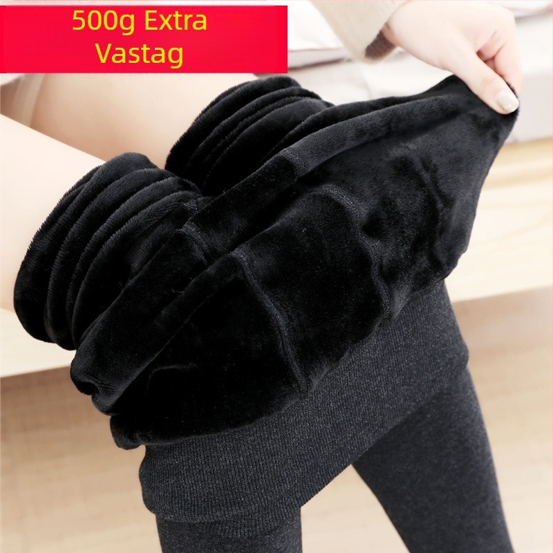 Téli magas derekú 500 g színes pamutnadrág fleece-béléssel, meleg és vastag női nadrág, nagy méretek