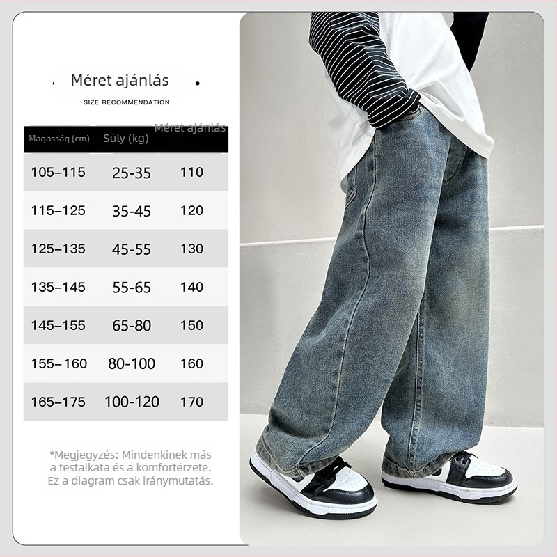 Fiúknak való fleece-béléssel bélelt farmernadrág, pamutból készült denim, magas derék, egyenes szabás, gombos/zipzáras zárás