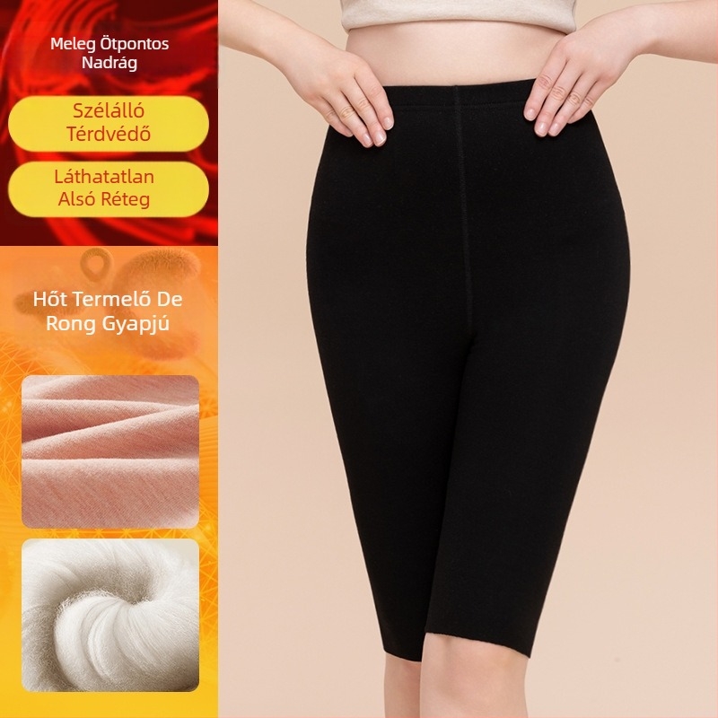 Női gyapjú-selyem leggings fleece béléses, meleg őszi–téli