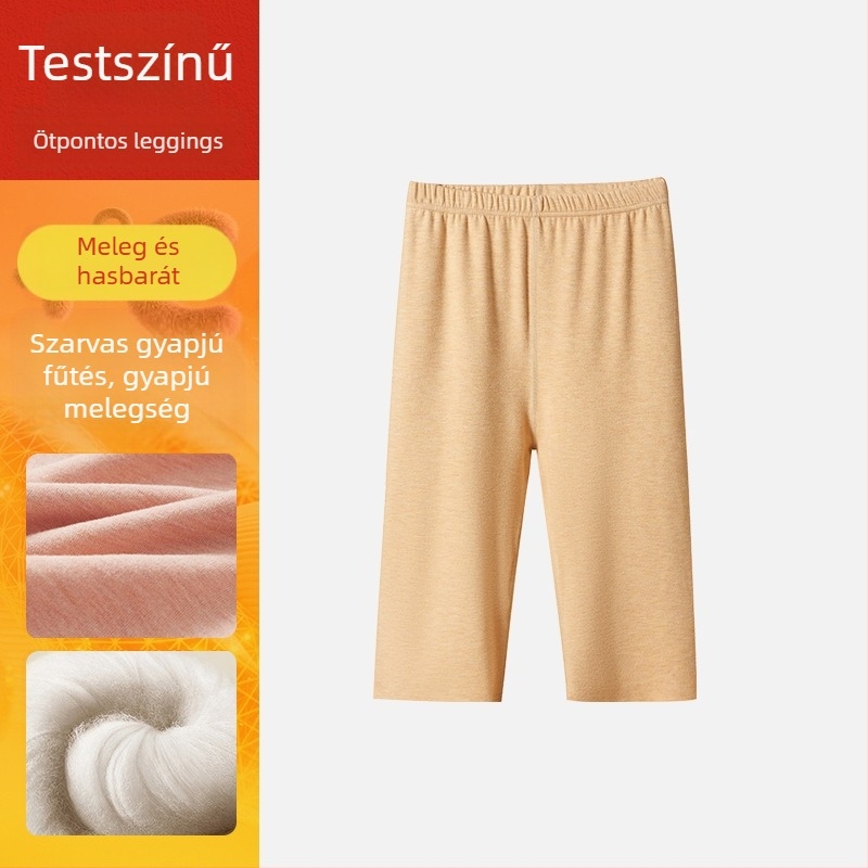 Női gyapjú-selyem leggings fleece béléses, meleg őszi–téli