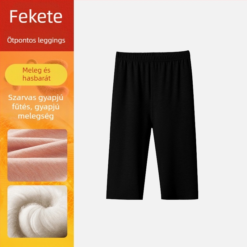 Női gyapjú-selyem leggings fleece béléses, meleg őszi–téli