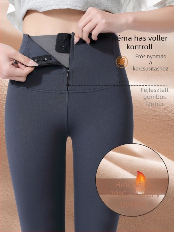 Női téli vastag, magas rugalmasságú harcsaszőr hatású leggings cipzárral, haskontrollal és fenékemeléssel, melegen