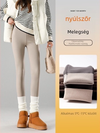 Fekete velúr béléses vastagított magas derekú női leggings, őszi–téli 2025