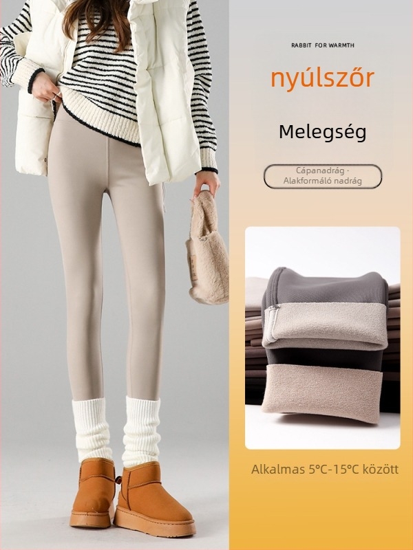 Fekete velúr béléses vastagított magas derekú női leggings, őszi–téli 2025