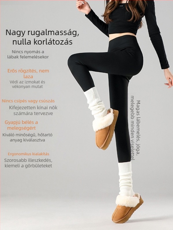 Fekete velúr béléses vastagított magas derekú női leggings, őszi–téli 2025