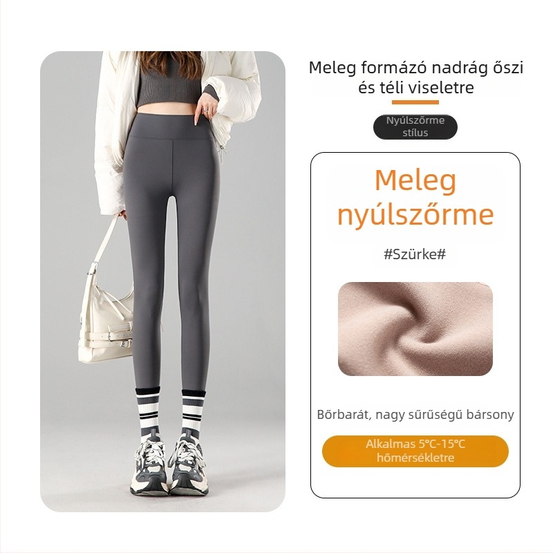 Fekete velúr béléses vastagított magas derekú női leggings, őszi–téli 2025