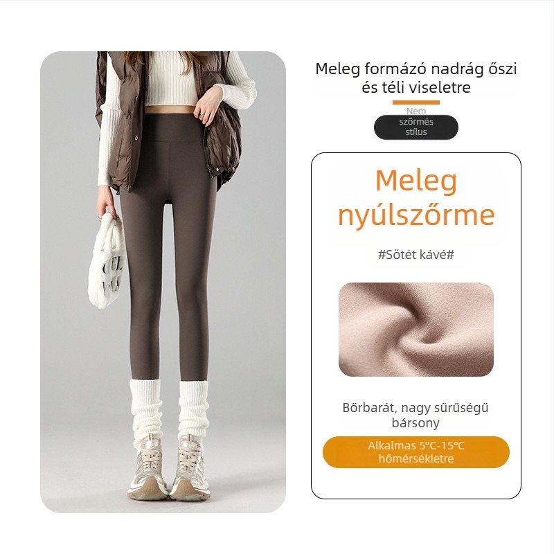 Fekete velúr béléses vastagított magas derekú női leggings, őszi–téli 2025