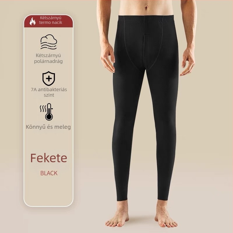 Férfi termikus alapréteg leggings, dupla rétegű bolyhos belsővel, varrat nélküli, poliészter anyagú, 18-40 éveseknek