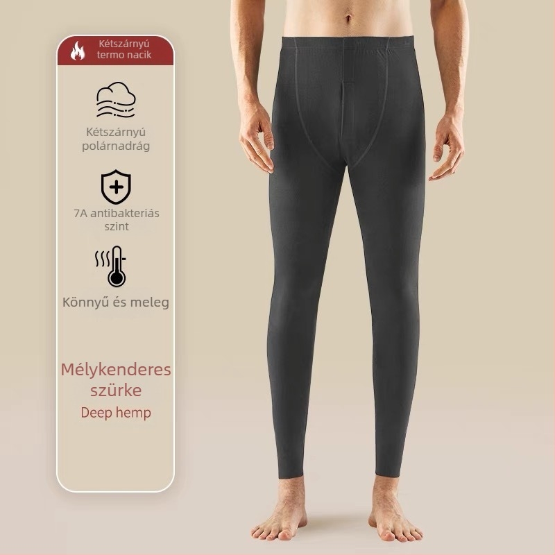 Férfi termikus alapréteg leggings, dupla rétegű bolyhos belsővel, varrat nélküli, poliészter anyagú, 18-40 éveseknek