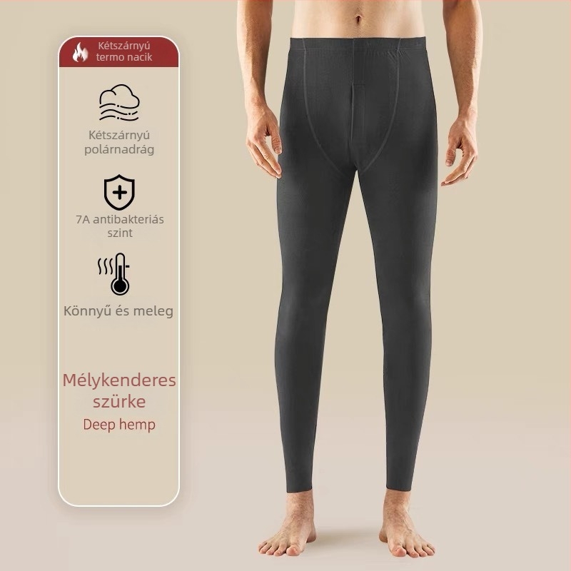 Férfi termikus alapréteg leggings, dupla rétegű bolyhos belsővel, varrat nélküli, poliészter anyagú, 18-40 éveseknek