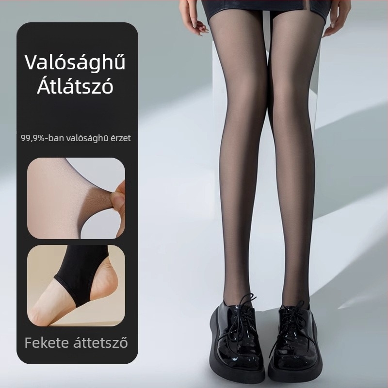 Nylonból készült fleece-bevonatú vastag harisnya külső viseletre, fekete és szürke