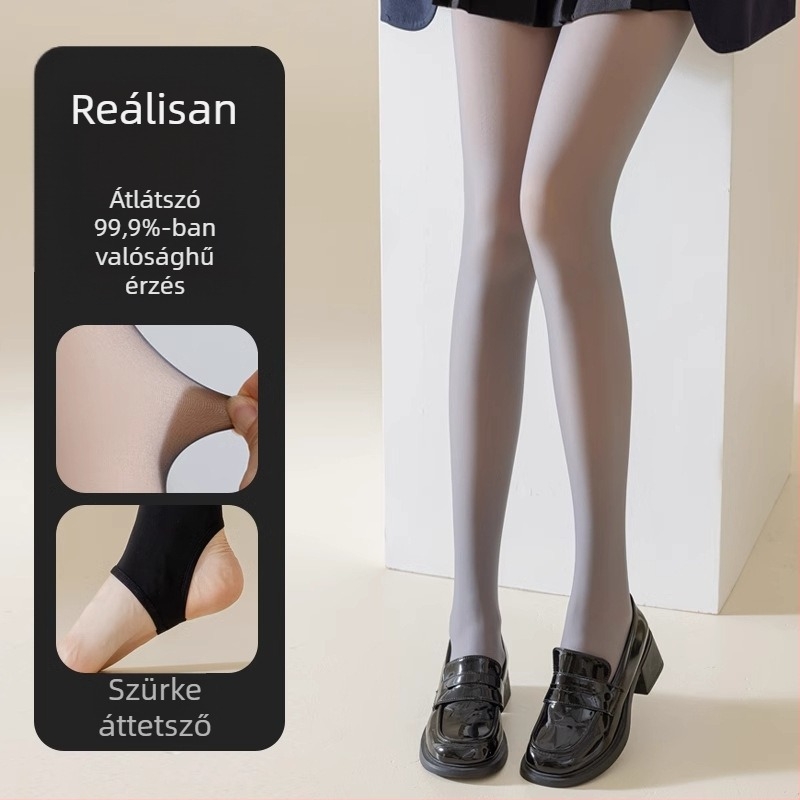 Nylonból készült fleece-bevonatú vastag harisnya külső viseletre, fekete és szürke