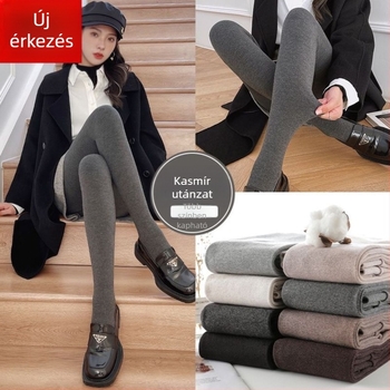 Női fleecével bélelt vastag pamutból készült lábszárig érő leggings, függőleges csíkokkal