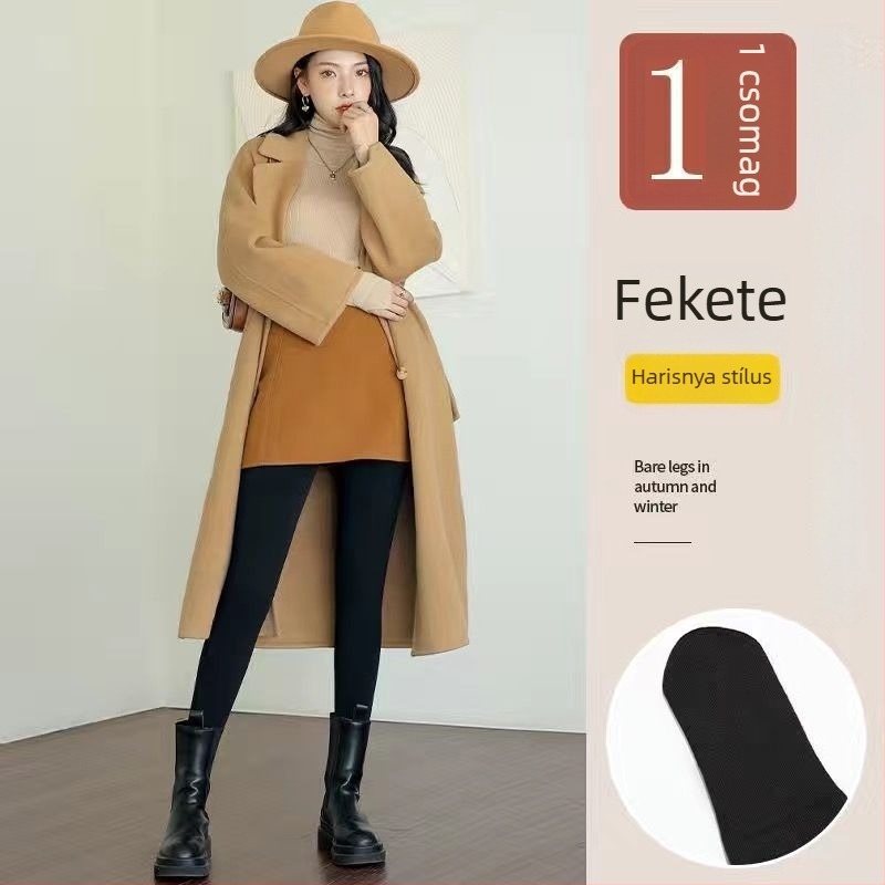 Női fleecével bélelt vastag pamutból készült lábszárig érő leggings, függőleges csíkokkal