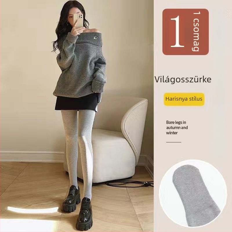 Női fleecével bélelt vastag pamutból készült lábszárig érő leggings, függőleges csíkokkal