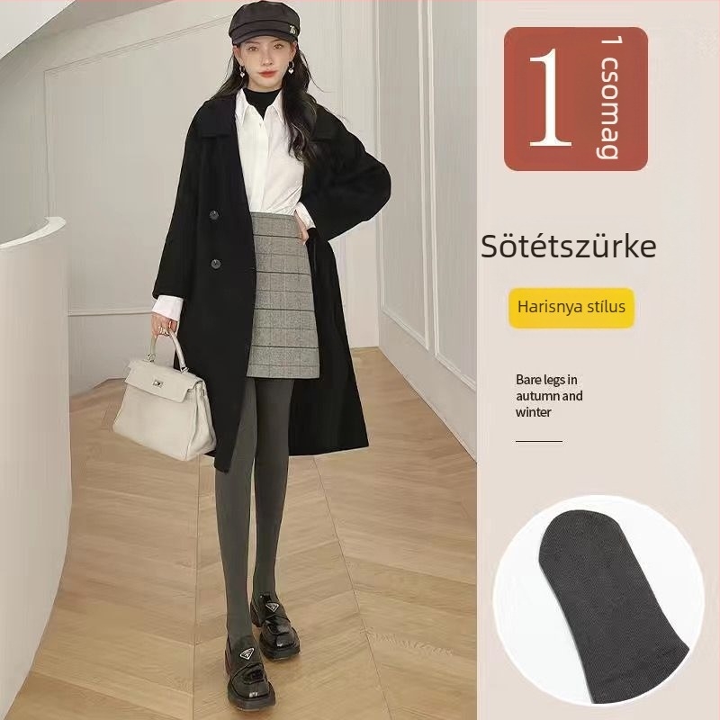 Női fleecével bélelt vastag pamutból készült lábszárig érő leggings, függőleges csíkokkal