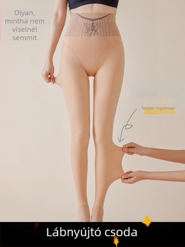 Fekete áttetsző fényes leggings fleece-betéttel, magas derekú, all-in-one nadrág őszre-télre