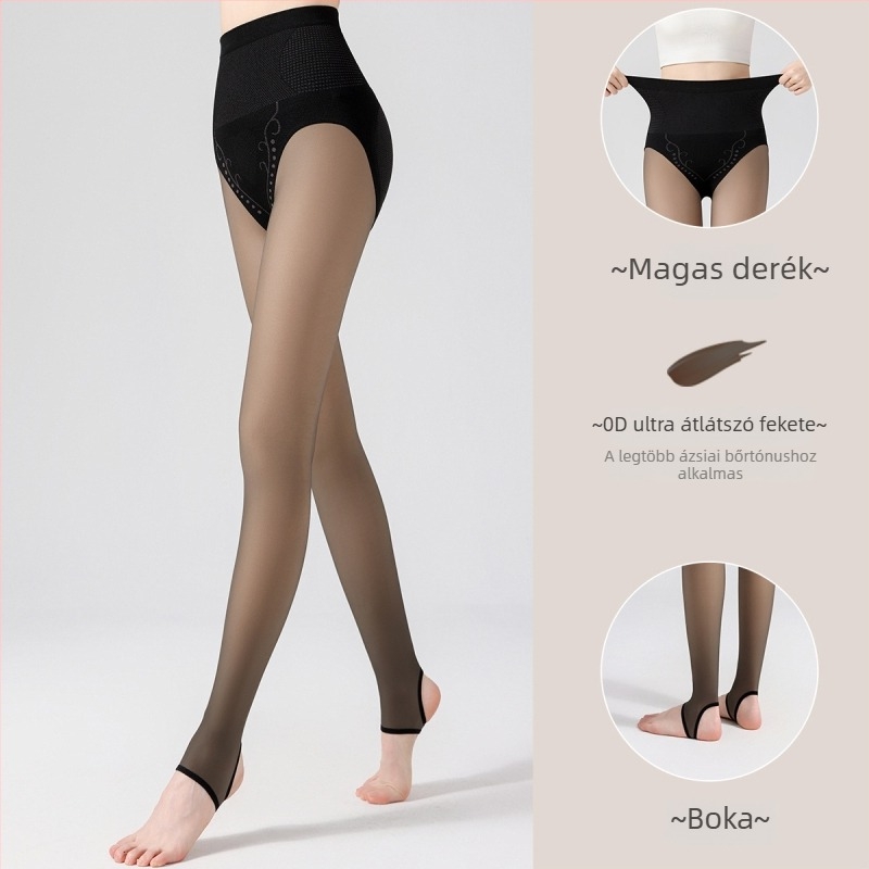 Fekete áttetsző fényes leggings fleece-betéttel, magas derekú, all-in-one nadrág őszre-télre