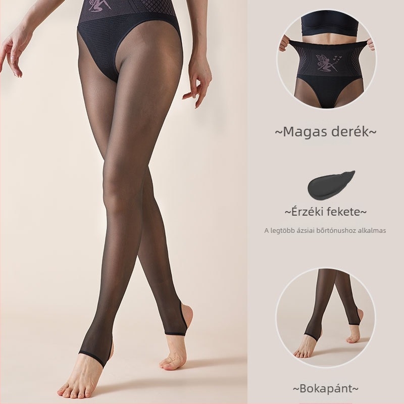 Fekete áttetsző fényes leggings fleece-betéttel, magas derekú, all-in-one nadrág őszre-télre