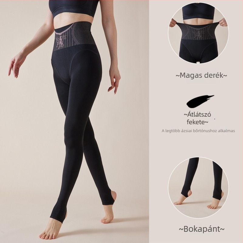 Fekete áttetsző fényes leggings fleece-betéttel, magas derekú, all-in-one nadrág őszre-télre