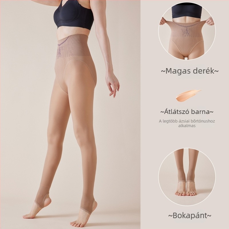 Fekete áttetsző fényes leggings fleece-betéttel, magas derekú, all-in-one nadrág őszre-télre