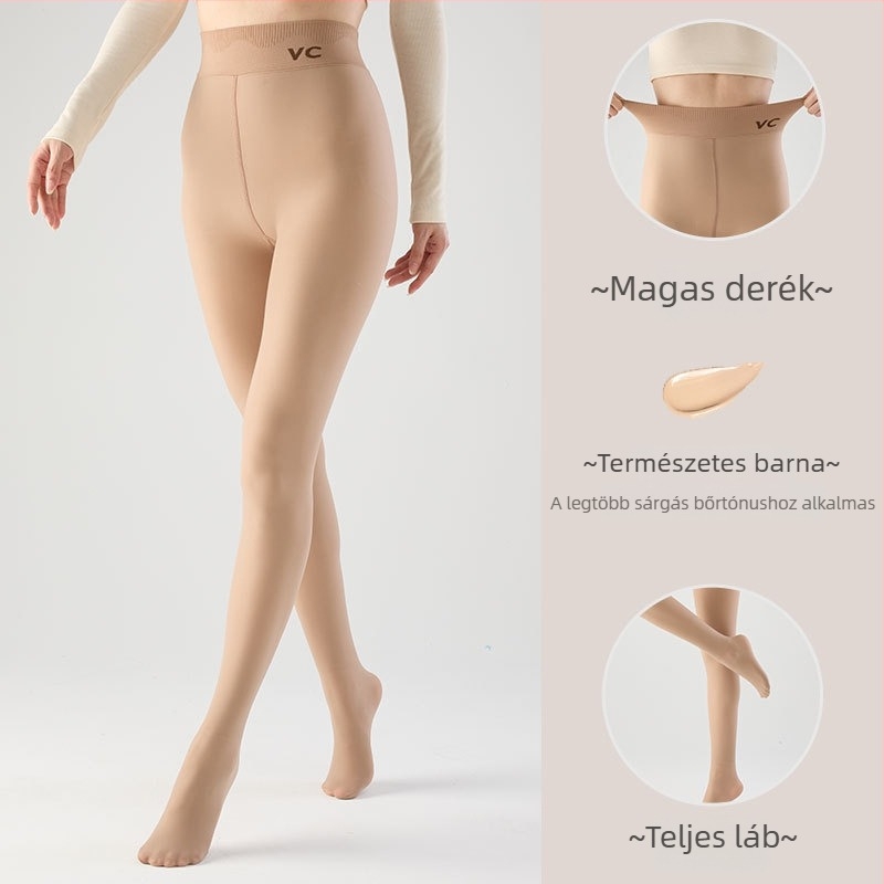 Fekete áttetsző fényes leggings fleece-betéttel, magas derekú, all-in-one nadrág őszre-télre