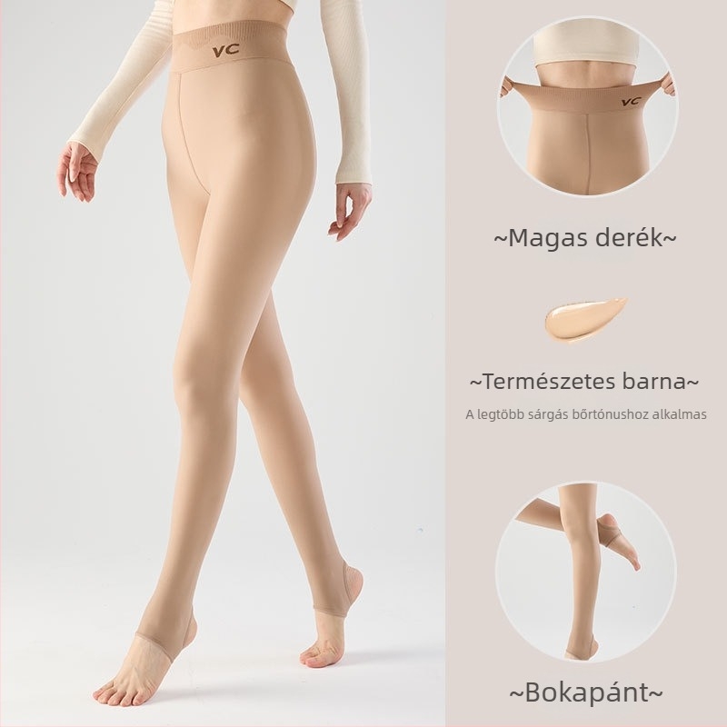Fekete áttetsző fényes leggings fleece-betéttel, magas derekú, all-in-one nadrág őszre-télre