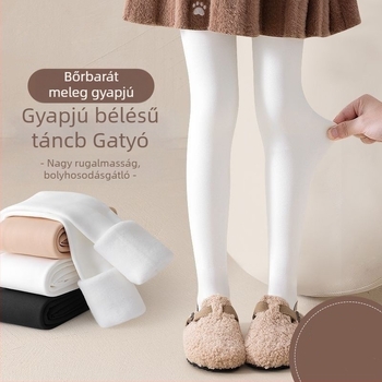 Lányok téli fleece-bélésű vastag harisnya, fehér
