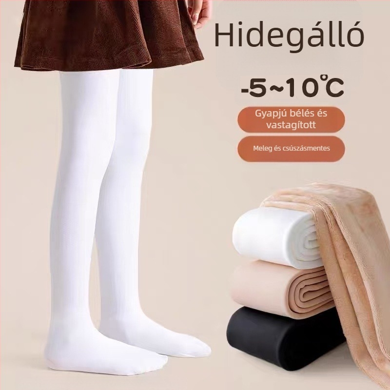 Lányok téli fleece-bélésű vastag harisnya, fehér